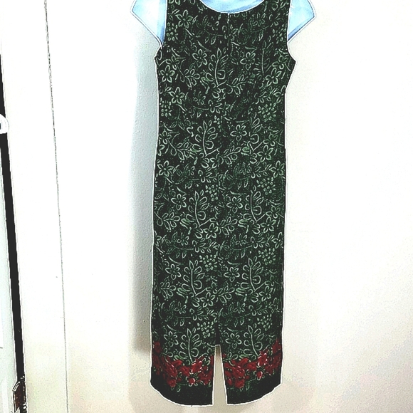 Sundress Maxi Sheath floral Leaf print zippered red trim Forest Fairycore Grunge - Picture 5 of 8